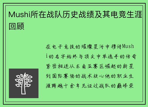 Mushi所在战队历史战绩及其电竞生涯回顾